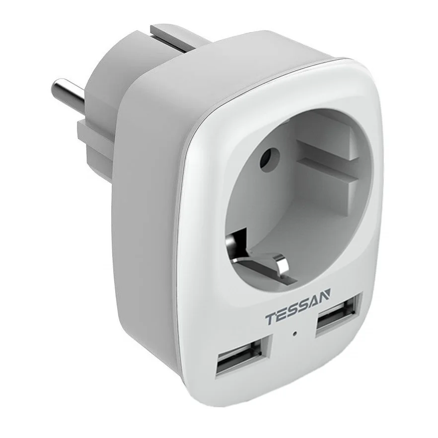 TESSAN Travel Adapter with 2 USB Ports 5V/2.4A Portabel Outlet Expander European Socket Power EU Plug 110~250V 4000W
TESSAN Travel Adapter with 2 USB Ports 5V/2.4A Portabel Outlet Expander European Socket Power EU Plug 110~250V 4000W