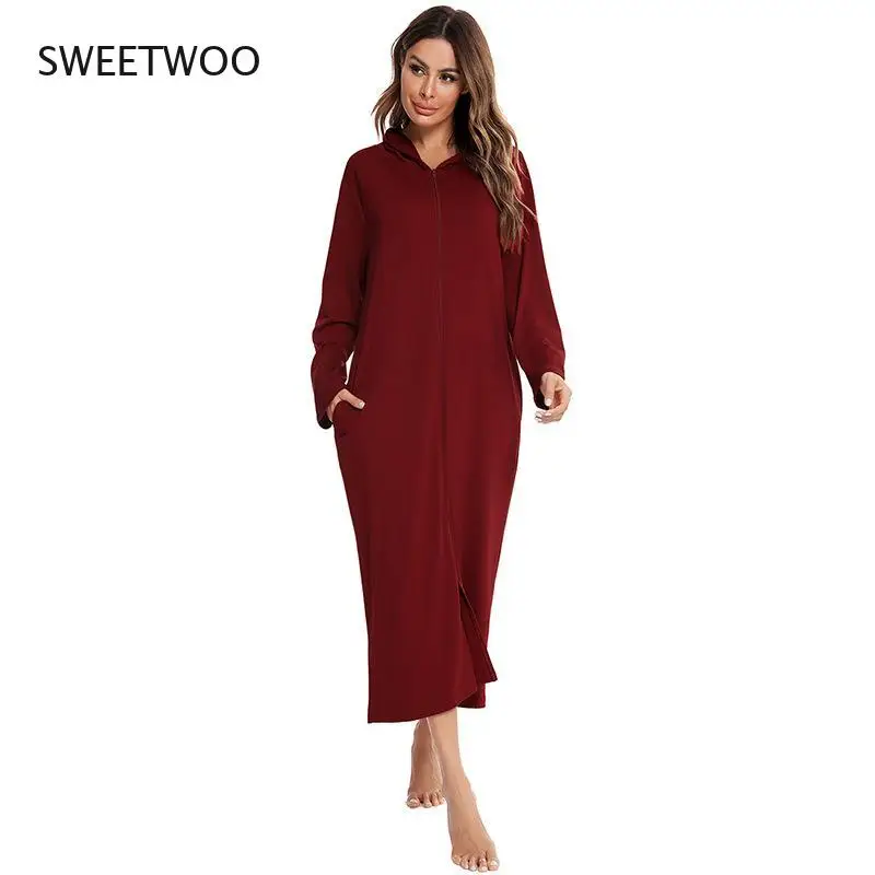 Autumn Women's Zipper Front Robe Coat with Pockets Modal Bathrobe Hooded Solid Color Long-Sleeved Pajamas Women
Autumn Women's Zipper Front Robe Coat with Pockets Modal Bathrobe Hooded Solid Color Long-Sleeved Pajamas Women