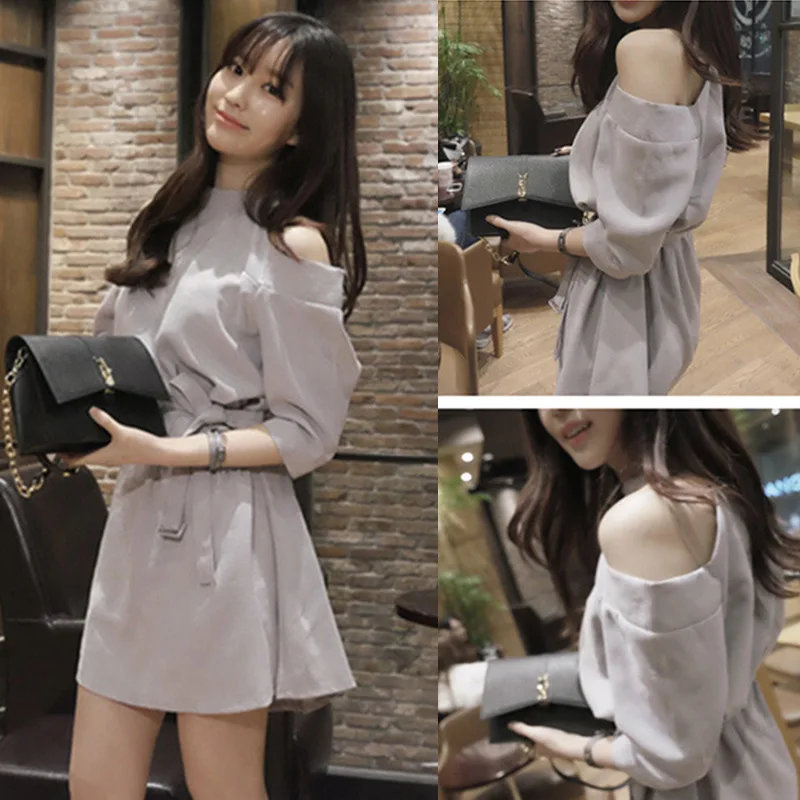 Solid Color Dress Women's Off-shoulder Mini Dress Slimming Mid-sleeve Sashes Dress Women's Fashion Spring Summer Clothes
Solid Color Dress Women's Off-shoulder Mini Dress Slimming Mid-sleeve Sashes Dress Women's Fashion Spring Summer Clothes