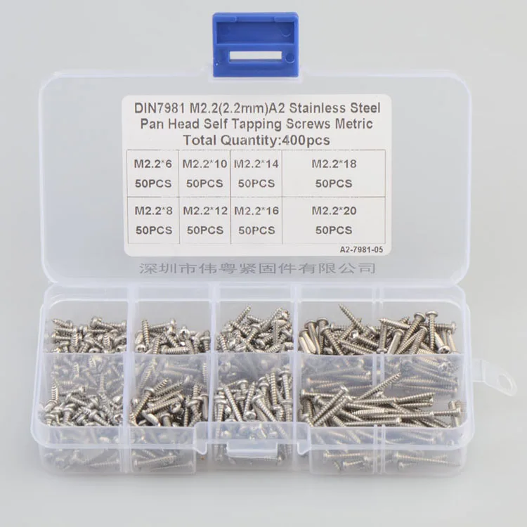 Free shipping 400 pcs 304 stainless steel m2.2 cross countersunk flat head self tapping screw sets
Free shipping 400 pcs 304 stainless steel m2.2 cross countersunk flat head self tapping screw sets