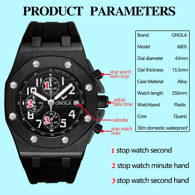2021 ONOLA Luxury Brand Fashion Sports Military Mens Watches Wristwatch Clock Metal Waterproof Multifunctional Quartz
2021 ONOLA Luxury Brand Fashion Sports Military Mens Watches Wristwatch Clock Metal Waterproof Multifunctional Quartz