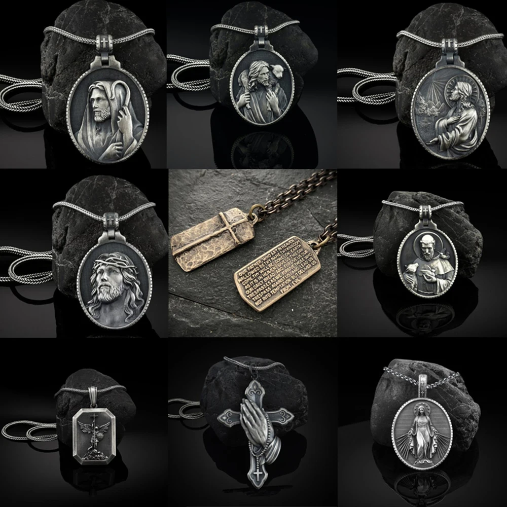 Pure tin Jewelry on the neck religious element pendant necklaces for women Christian Catholic tag badge Man chain necklace
Pure tin Jewelry on the neck religious element pendant necklaces for women Christian Catholic tag badge Man chain necklace