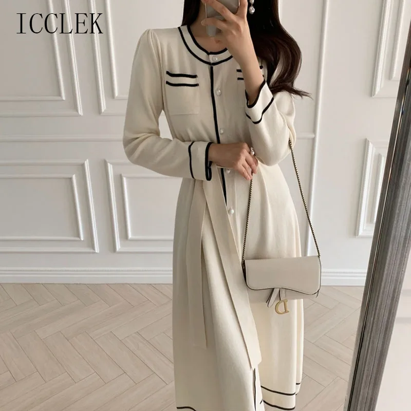 2021 Autumn Winter New Style Casual Round Neck Single Breasted Lace Up Medium Length Knitted Dress Women'S One-Piece
2021 Autumn Winter New Style Casual Round Neck Single Breasted Lace Up Medium Length Knitted Dress Women'S One-Piece
