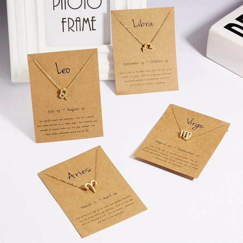 1PC Elegant Star Zodiac Sign 12 Constellation Necklace Pendant Charm Gold Chain Choker Necklaces for Women Jewelry Cardboard 
1PC Elegant Star Zodiac Sign 12 Constellation Necklace Pendant Charm Gold Chain Choker Necklaces for Women Jewelry Cardboard