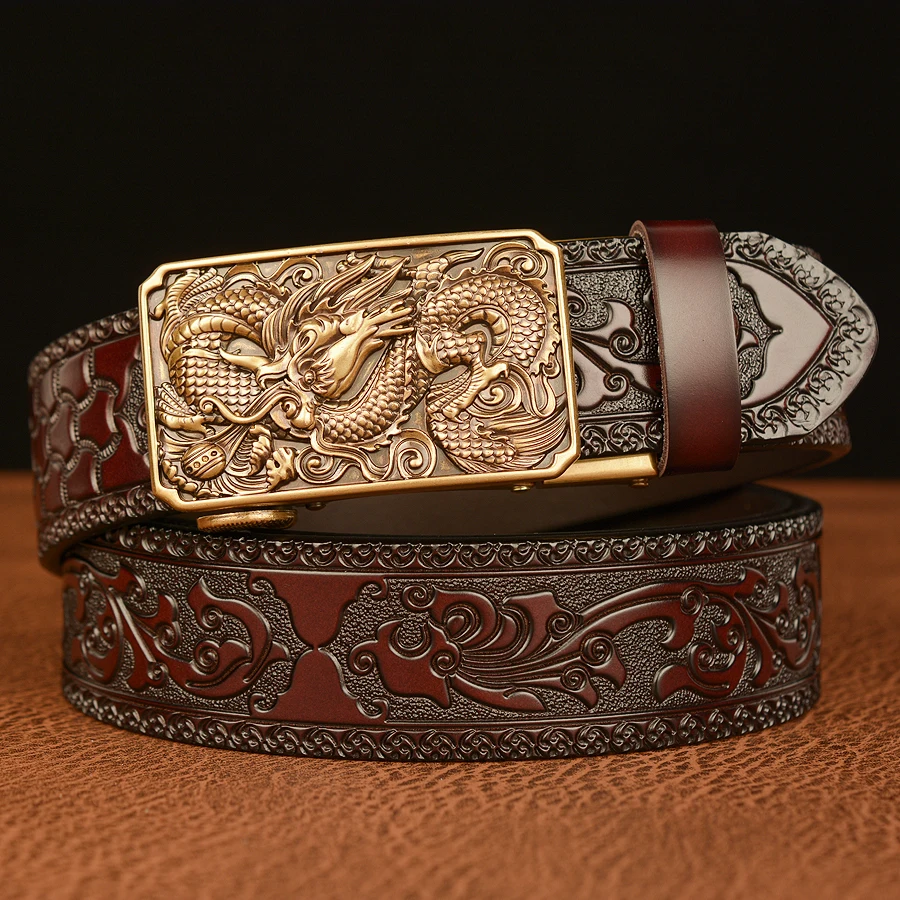 Embossing Retro Technology Floral Cowhide Leather Belts for Men Dragon Pattern Automatic Buckle Business Genuine Leather Belt
Embossing Retro Technology Floral Cowhide Leather Belts for Men Dragon Pattern Automatic Buckle Business Genuine Leather Belt