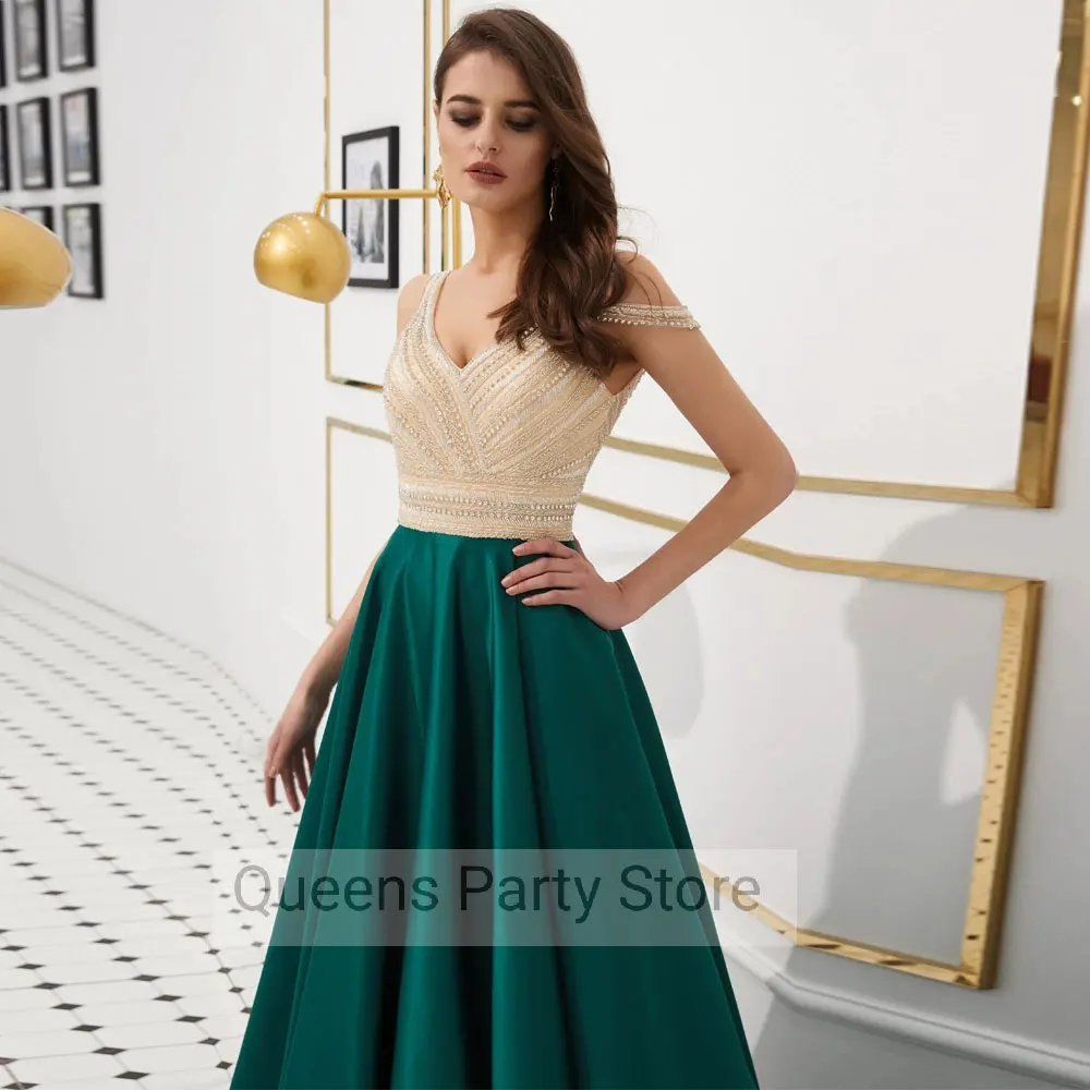 V-Neck Spaghetti strap Party Dresses A-line Off-the-shoulder Sweep/Brush Applique Beading Sleeveless Green Zipper Open back
V-Neck Spaghetti strap Party Dresses A-line Off-the-shoulder Sweep/Brush Applique Beading Sleeveless Green Zipper Open back