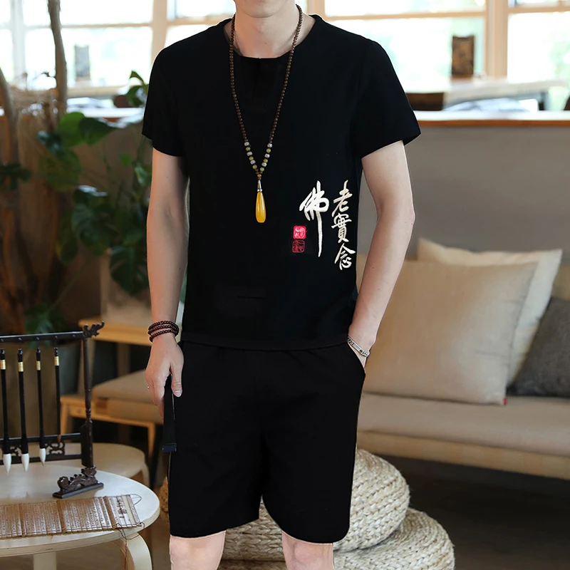 Men's 2 Piece New Sets Sleeve T-shirt Short pants V Neck embroidery Summer Vintage Fit Slim Casual Linen Suits 
Men's 2 Piece New Sets Sleeve T-shirt Short pants V Neck embroidery Summer Vintage Fit Slim Casual Linen Suits