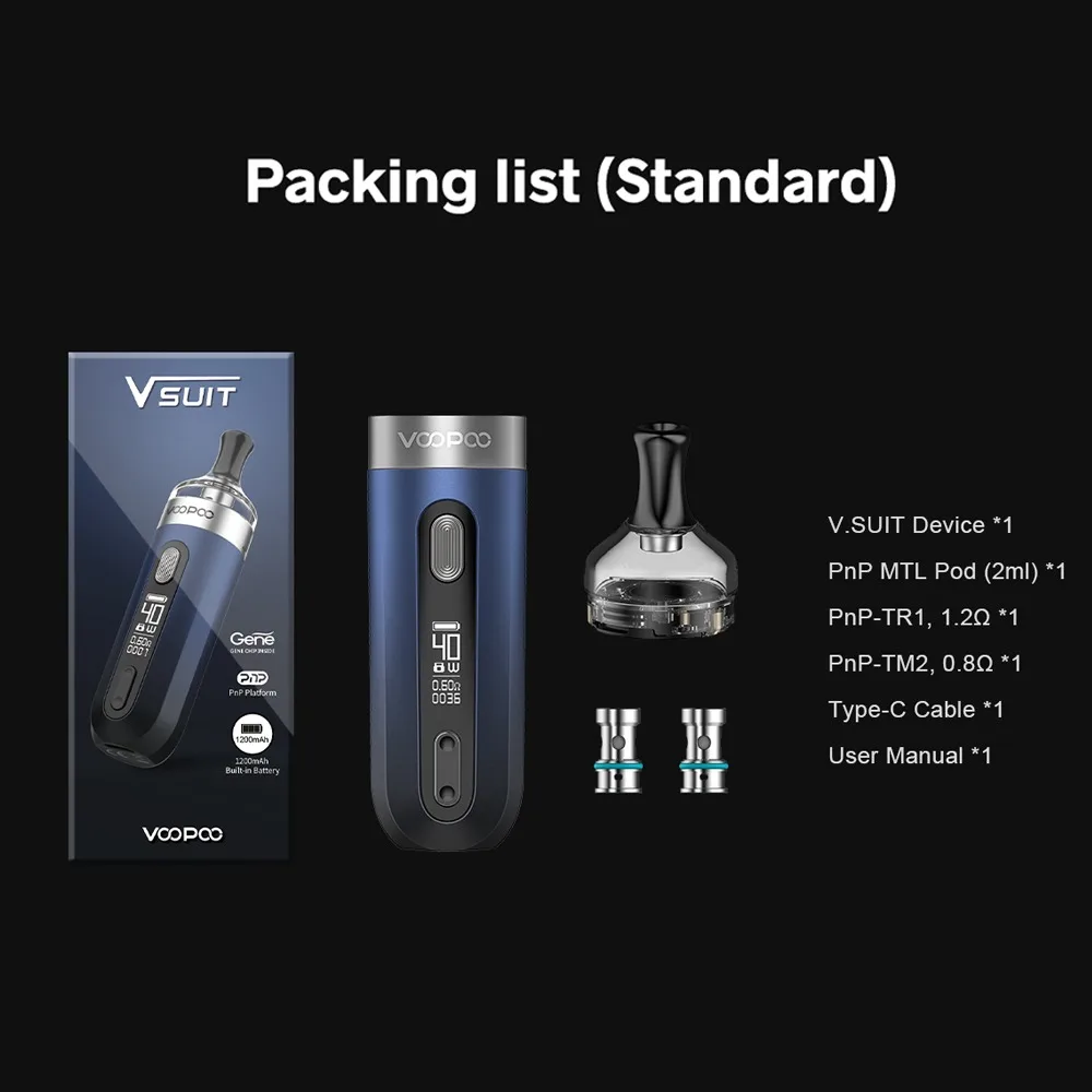 Original VOOPOO V.Suit Pod Kit 40W 1200mAh Built-In Battery 2ml MTL Pod Tank w/ TR1 TM2 Coils Type-C Charge E-Cigarette Vs Drags
Original VOOPOO V.Suit Pod Kit 40W 1200mAh Built-In Battery 2ml MTL Pod Tank w/ TR1 TM2 Coils Type-C Charge E-Cigarette Vs Drags