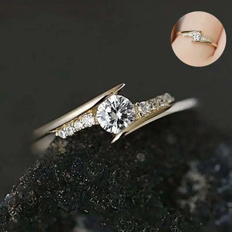 

Модное простое обручальное кольцо с цирконом желтого золота, размер 5-10, ювелирные изделия, Женское Обручальное Кольцо