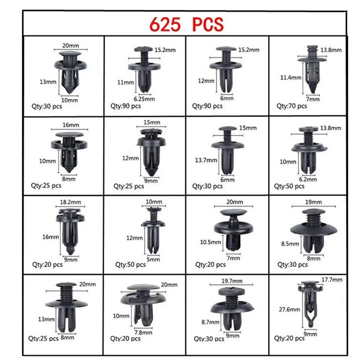 625 Pcs/Set Auto Fastener Clip Mixed Car Body Push Retainer Clips Pin Rivet Bumper Door Trim Panel Rivet Retainer Fastener Kit
625 Pcs/Set Auto Fastener Clip Mixed Car Body Push Retainer Clips Pin Rivet Bumper Door Trim Panel Rivet Retainer Fastener Kit