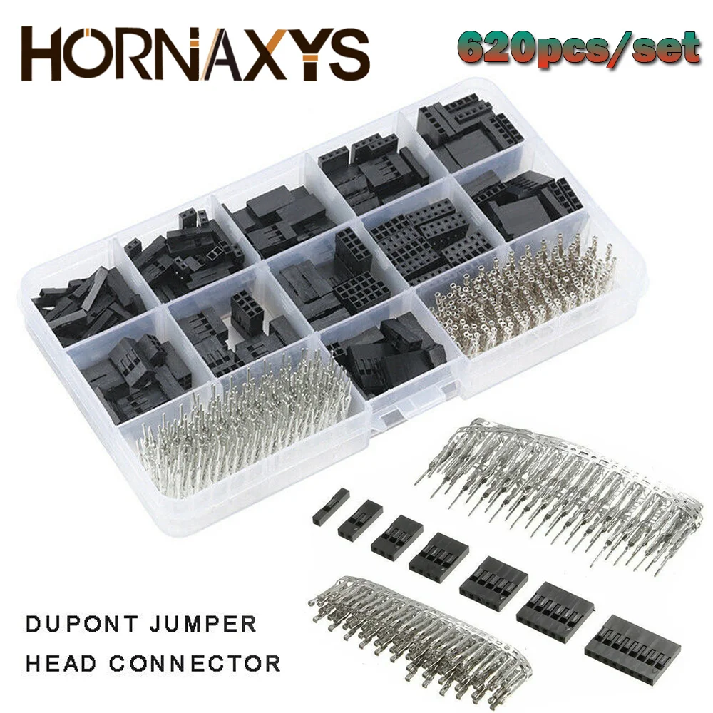 620pcs/Set Dupont Wire Jumper Pin Header Connector Housing Kit Male Crimp Pins+Female Pin Connector Terminal Pitch With Box
620pcs/Set Dupont Wire Jumper Pin Header Connector Housing Kit Male Crimp Pins+Female Pin Connector Terminal Pitch With Box