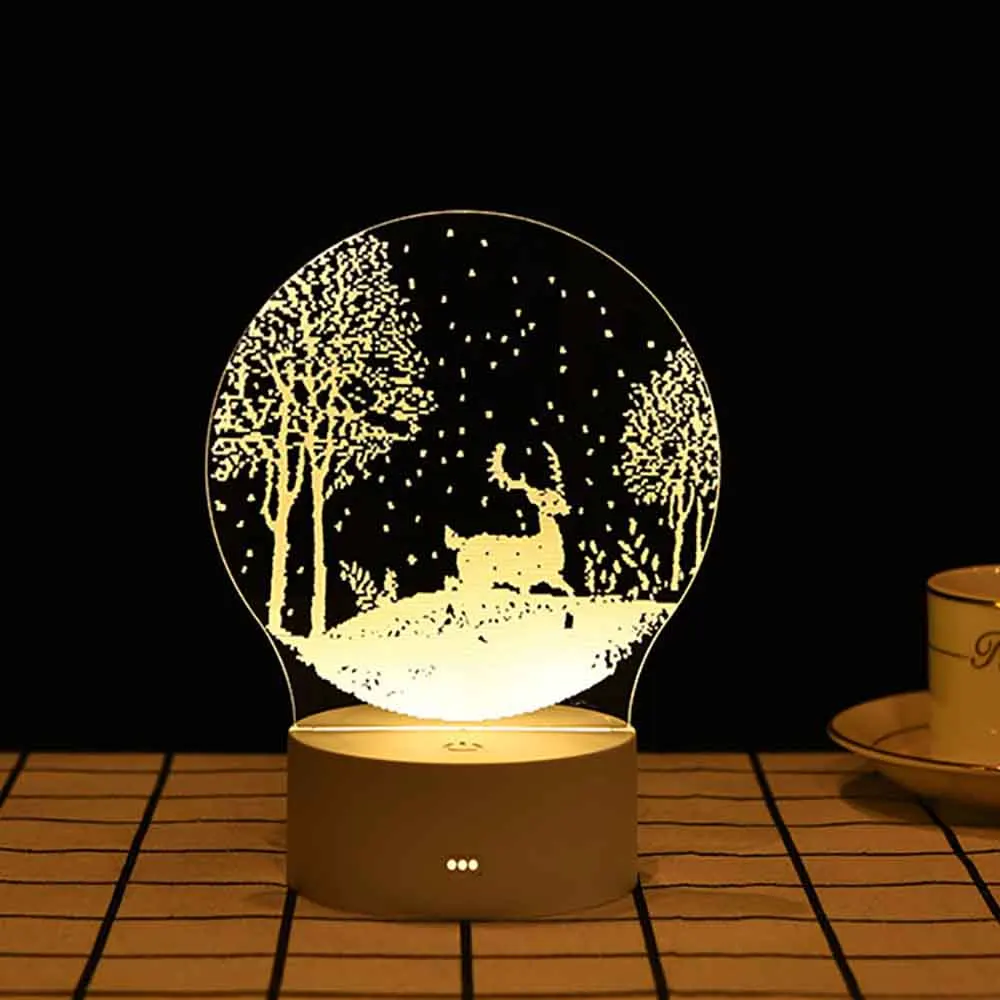 

Christmas Decorations for Home Tree Elk Christmas 3D Acrylic USB Night Light Xmas Gift Navidad 2021 New Year Home Decore Garland
