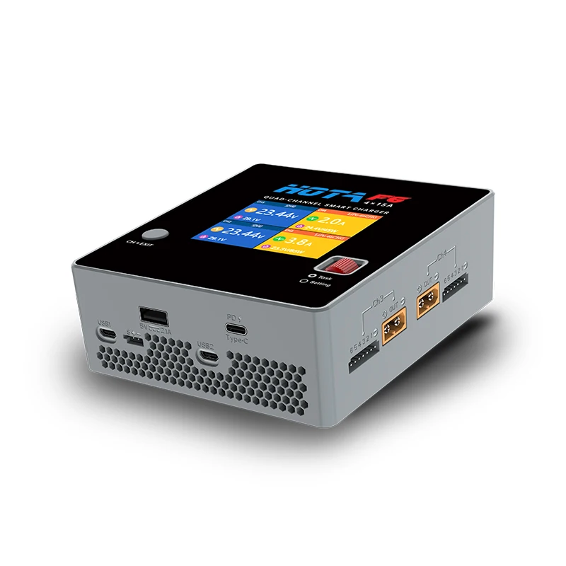 HOTA F6 4X250W 15A 4-канальное умное балансирующее зарядное устройство Type-C с 3,5-дюймовым IPS-экраном для 1-6S LIPO LiIon NiMH аккумулятора
HOTA F6 4X250W 15A 4-канальное умное балансирующее зарядное устройство Type-C с 3,5-дюймовым IPS-экраном для 1-6S LIPO LiIon NiMH аккумулятора