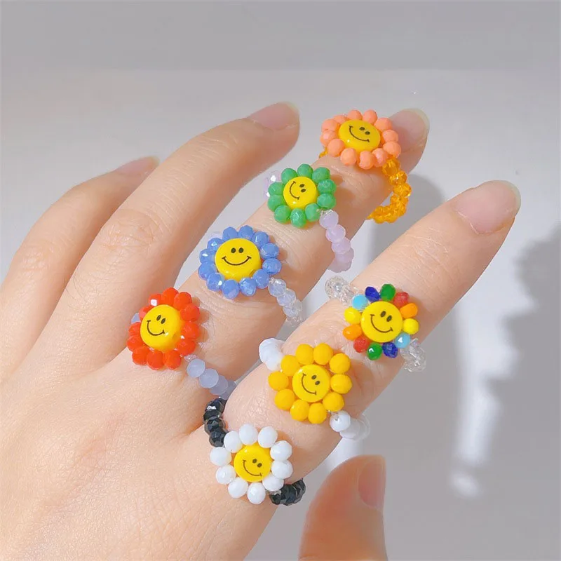 New Cute Colorful Transparent Resin Acrylic Handmade Smiley Sunflower Flexible Beaded Rings For Women Girl Fashion Jewelry Gifts
New Cute Colorful Transparent Resin Acrylic Handmade Smiley Sunflower Flexible Beaded Rings For Women Girl Fashion Jewelry Gifts