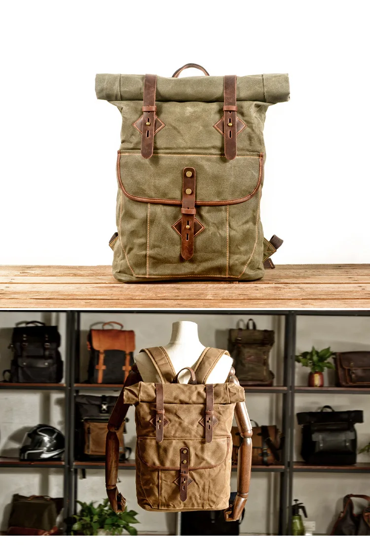 Men's American-Style Vintage Backpack Oil Wax Canvas with Leather Backpackage Large Capacity Outdoor Travel Walking Bag
Men's American-Style Vintage Backpack Oil Wax Canvas with Leather Backpackage Large Capacity Outdoor Travel Walking Bag