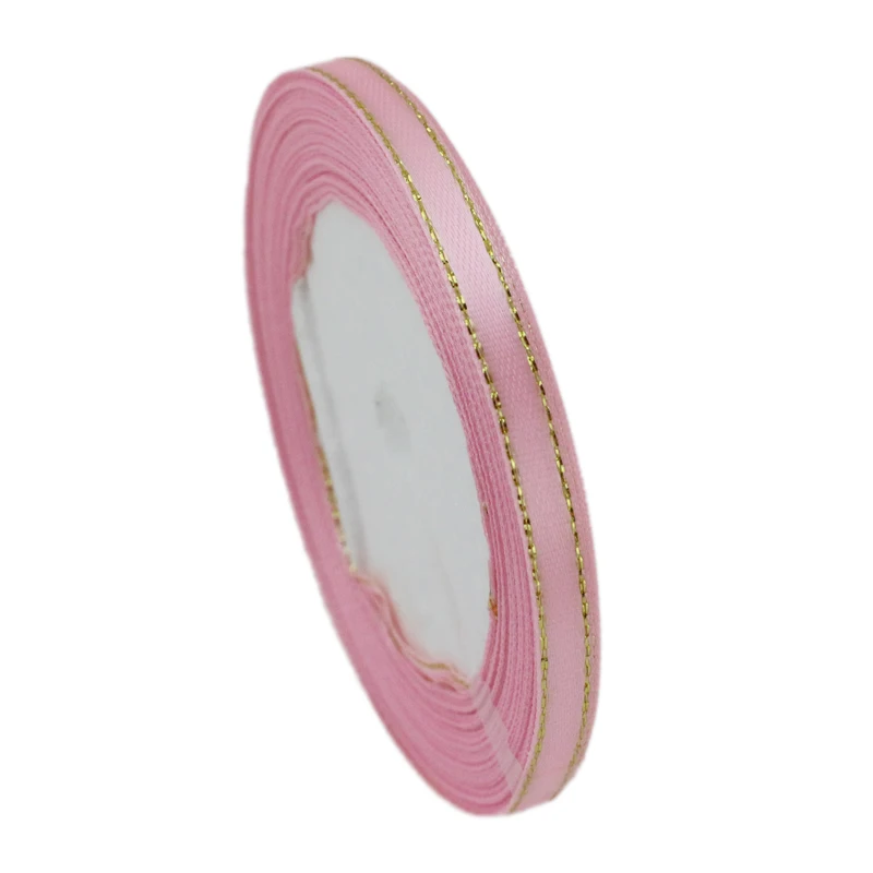 (25 ярдов/рулон) розовая тесьма золотой с бахромой односторонняя атласная лента