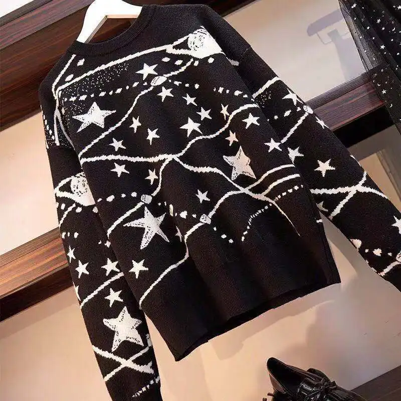 Women Knit Two Piece Set 2019 Autumn Winter New Sweater Tops And Star Mesh Skirt Knitted Suits Elegant Long Sleeve Pullovers | Женская