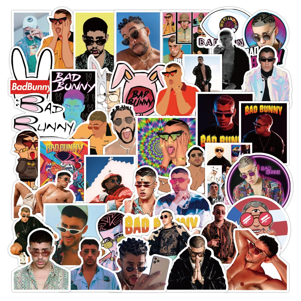 50PCS Popular Singer Movie Star Badbunny Stickers Pack Vynil Luggage Notebook Skateboard Mobile Phone Waterproof Laptop Stickers
50PCS Popular Singer Movie Star Badbunny Stickers Pack Vynil Luggage Notebook Skateboard Mobile Phone Waterproof Laptop Stickers