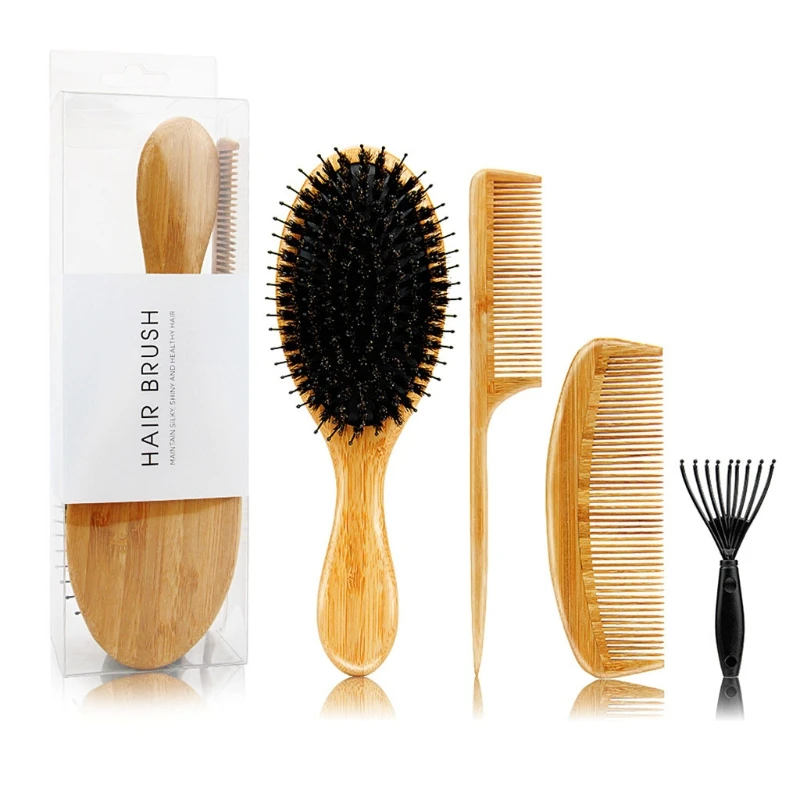 4Pcs/Set BambooHandle Boar Bristles Anti Static Hair Brush Massage Scalp Comb Straightening Care Tools for Men Women
4Pcs/Set BambooHandle Boar Bristles Anti Static Hair Brush Massage Scalp Comb Straightening Care Tools for Men Women