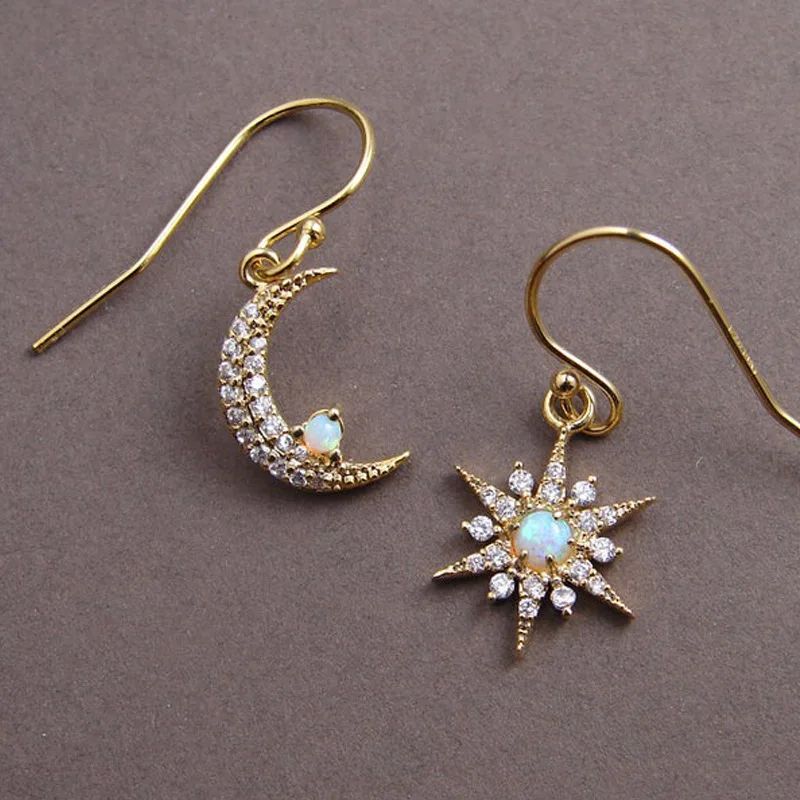 Classic Female Star Moon Drop Earrings Charm Gold Color Asymmetry Earrings Vintage Opal Zircon Stone Dangle Earrings For Women 
Classic Female Star Moon Drop Earrings Charm Gold Color Asymmetry Earrings Vintage Opal Zircon Stone Dangle Earrings For Women