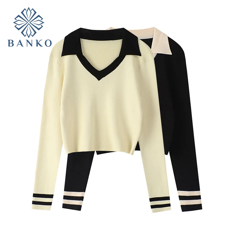 Women Knitted Sweater Long Sleeve Tops Polo Collar Korean Fashion Crop Top Streetwear Pullover Casual 2021 Autumn Sweaters Femme
Women Knitted Sweater Long Sleeve Tops Polo Collar Korean Fashion Crop Top Streetwear Pullover Casual 2021 Autumn Sweaters Femme
