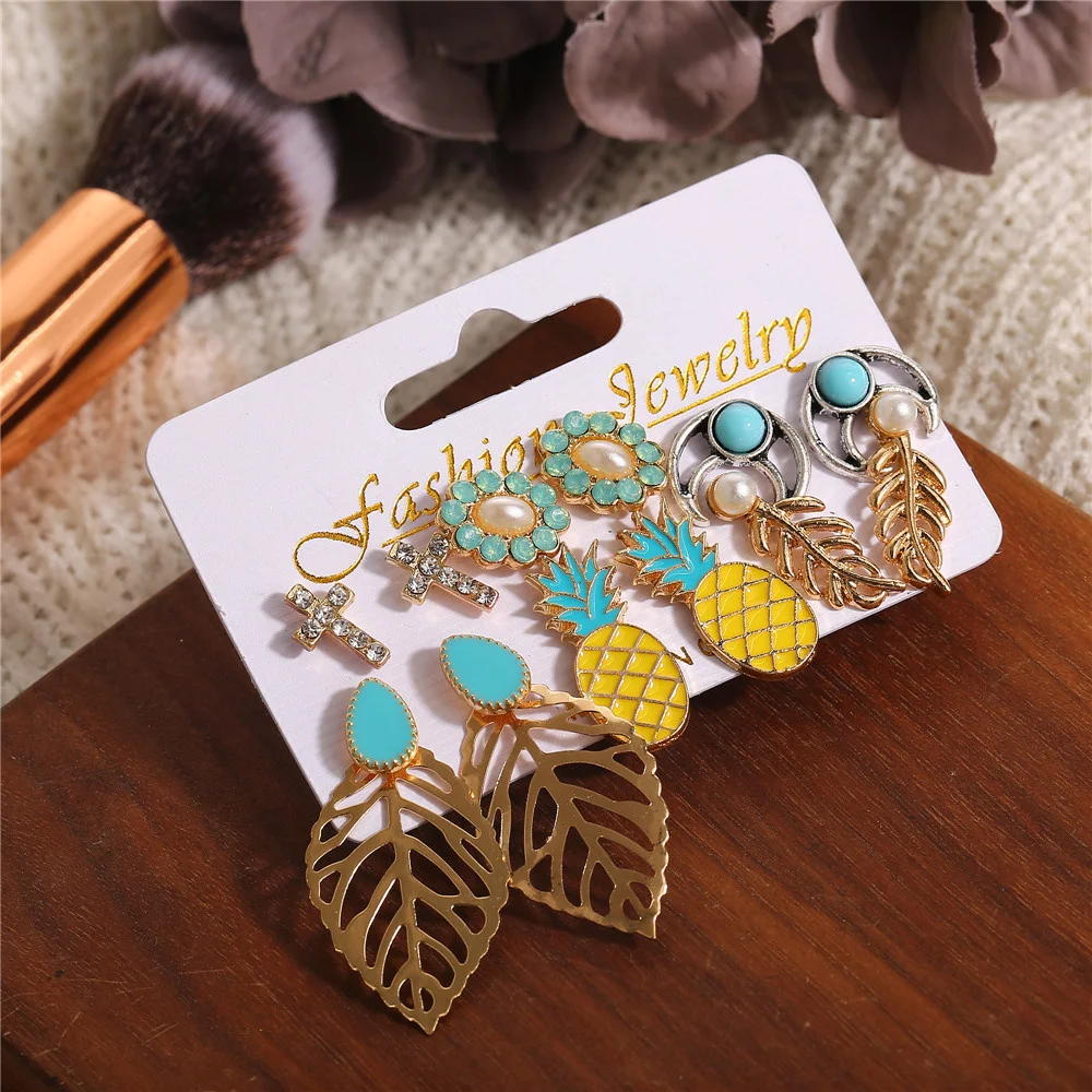 6pairs/set Retro Leaf Flower Pineapple Alloy Ear Earrings for Women Cute Pearl Wedding Jewelry Gifts For Girl Fashion Jewelry
6pairs/set Retro Leaf Flower Pineapple Alloy Ear Earrings for Women Cute Pearl Wedding Jewelry Gifts For Girl Fashion Jewelry