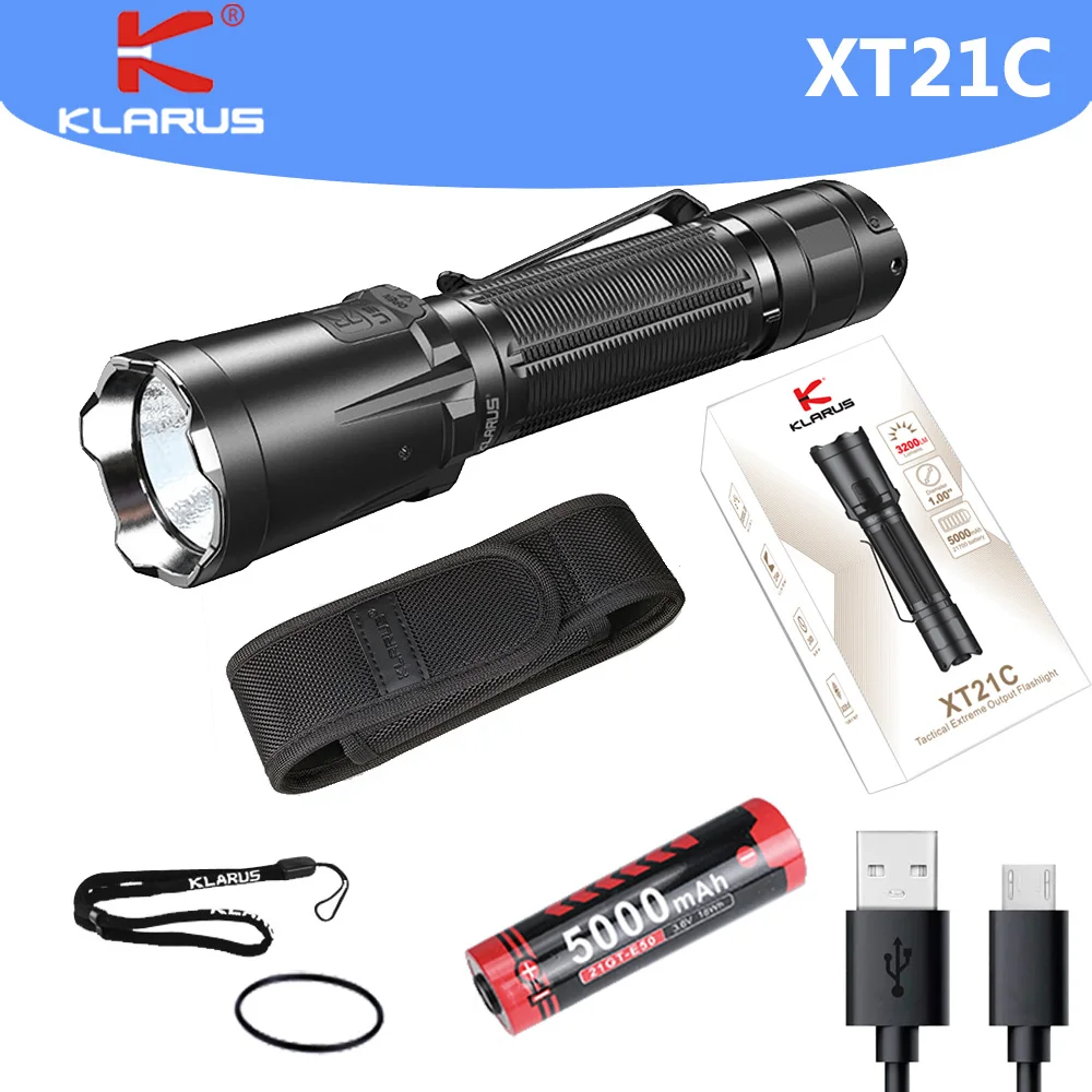 Тактический фонарик Klarus XT21C SST70 3200 лм со светодиодной подсветкой типа C с батареей