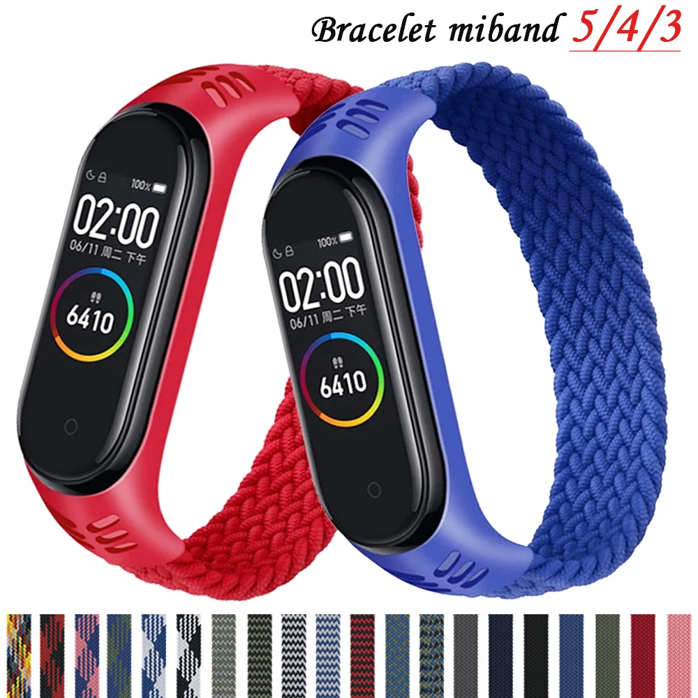 Ремешок для Mi band 5 нейлоновый плетеный браслет xiaomi 4 3 6 | Наручные часы
