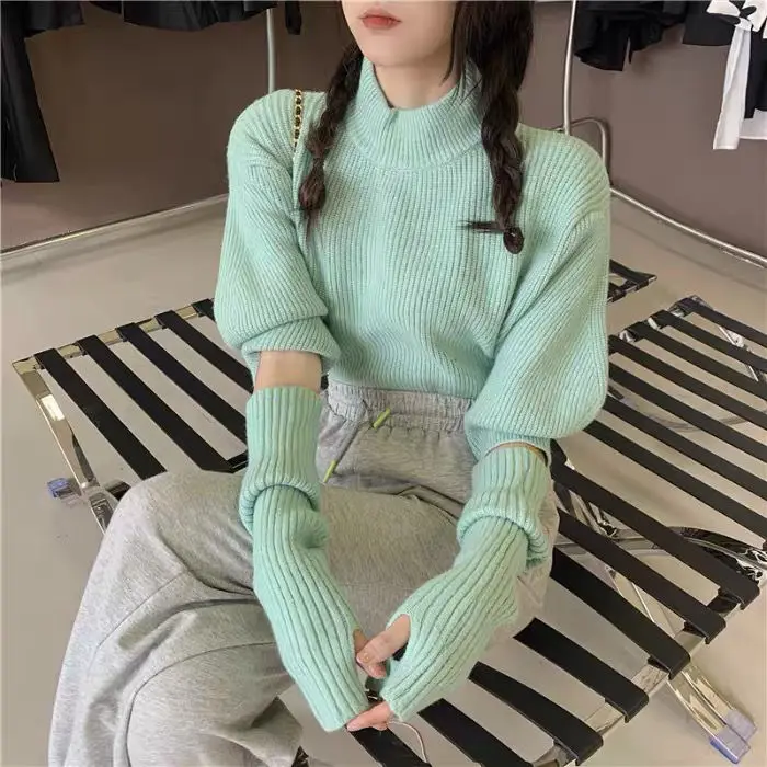 Stylish Personality Turtleneck Knitted Sweater Women Simple Solid-color Half Bubble Sleeve Knit Sweaters 2021 Spring Autumn New
Stylish Personality Turtleneck Knitted Sweater Women Simple Solid-color Half Bubble Sleeve Knit Sweaters 2021 Spring Autumn New
