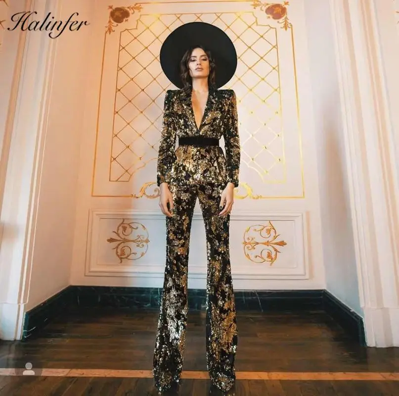 High Quality Rayon Women Suits Sequined Gold SleevesTop & Full Length Pants Two 2 Pieces Set Bandage Jumpsuits Dropshipping
High Quality Rayon Women Suits Sequined Gold SleevesTop & Full Length Pants Two 2 Pieces Set Bandage Jumpsuits Dropshipping