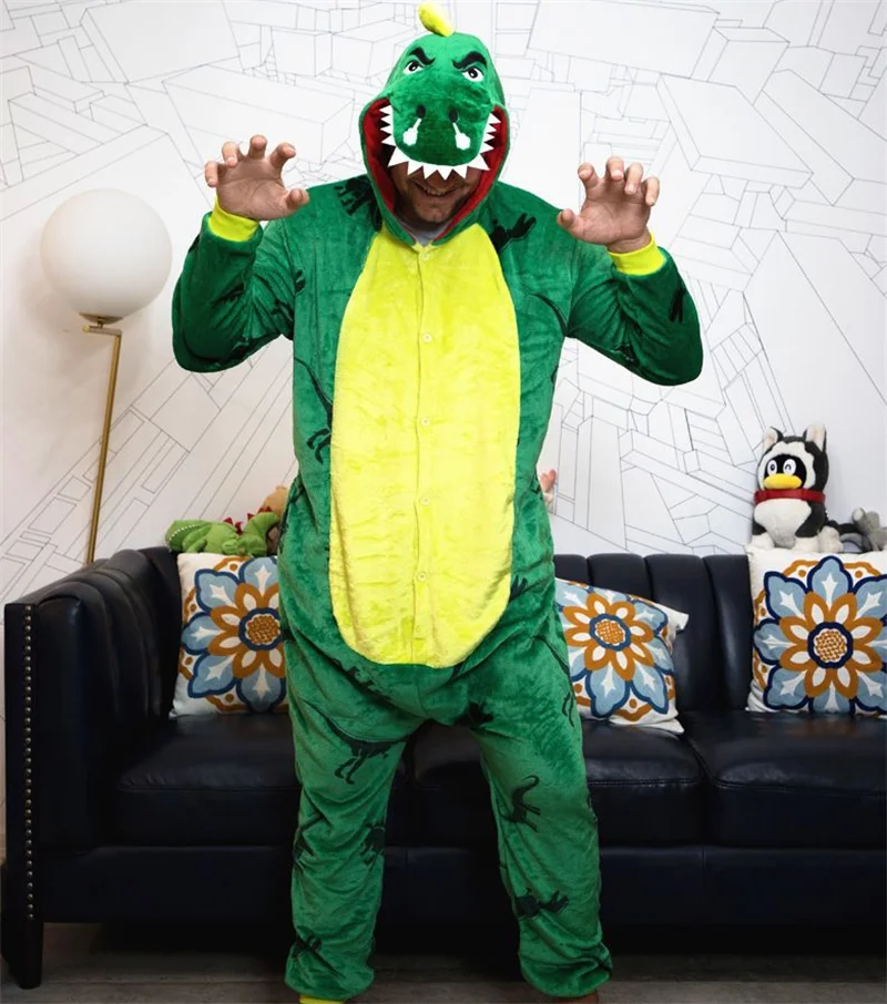 

Kigurumi Adult Pyjamas Cosplay Costume Green Dinosaur Onesies Sleepwear Homewear Unisex Pajamas Party Clothing pijama masculino