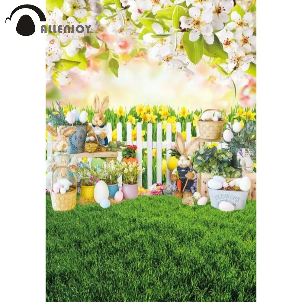 

Allenjoy Spring Easter Backdrop Bunny Colorful Eggs Meadow Floral Bokeh Baby Shower Birthday Party Decor Photography Background