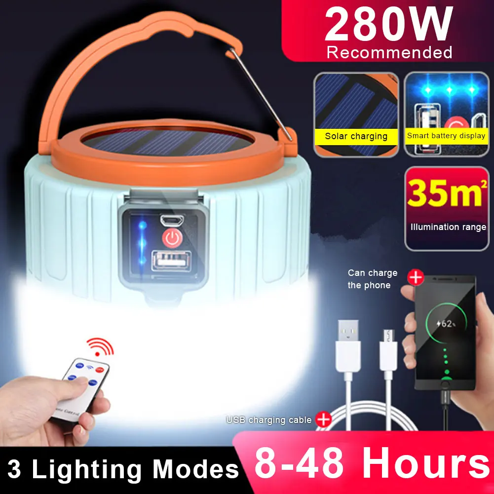 280W Solar LED Light Outdoor Waterproof Camping Portable Lantern Flashlight Tent-Lamp USB-Charging Night Light
280W Solar LED Light Outdoor Waterproof Camping Portable Lantern Flashlight Tent-Lamp USB-Charging Night Light