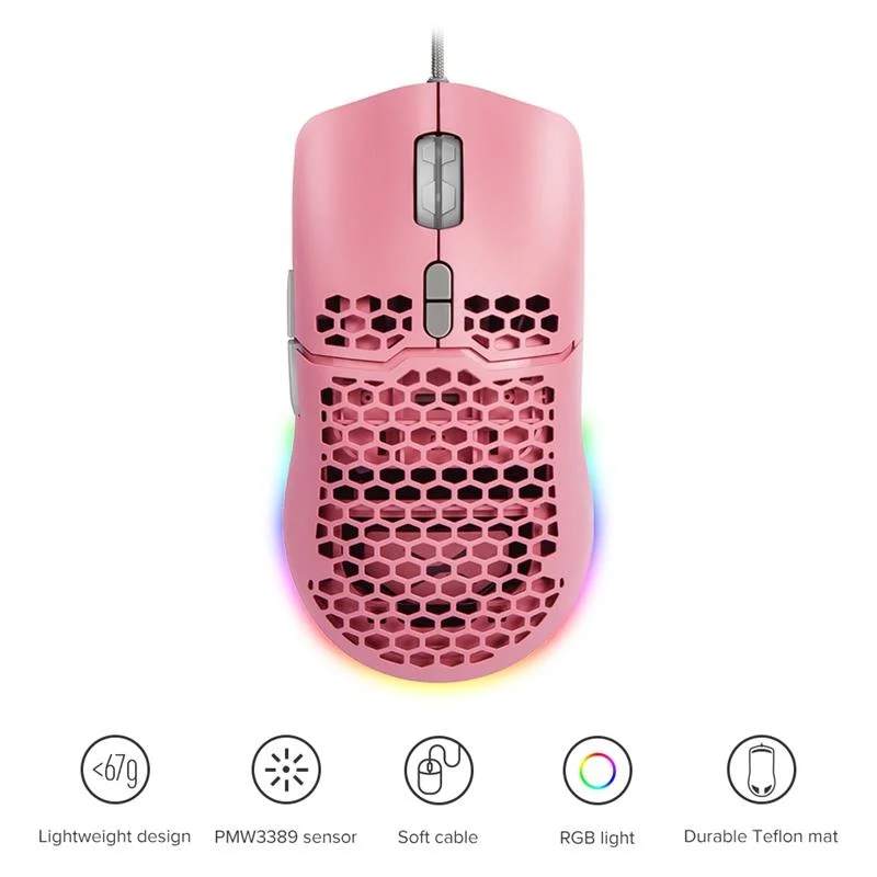 Pink Gaming Mouse Lightweight Honeycomb Shell Ergonomic Mice with Soft Rope Cable For Computer Gamer
Pink Gaming Mouse Lightweight Honeycomb Shell Ergonomic Mice with Soft Rope Cable For Computer Gamer
