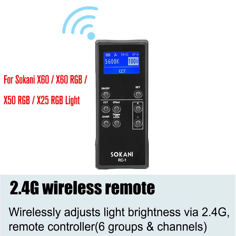 Wireless Remote Controller 2.4G Wireless Remote for Sokani X60 / X60 RGB / X50 RGB / X25 RGB Light
Wireless Remote Controller 2.4G Wireless Remote for Sokani X60 / X60 RGB / X50 RGB / X25 RGB Light