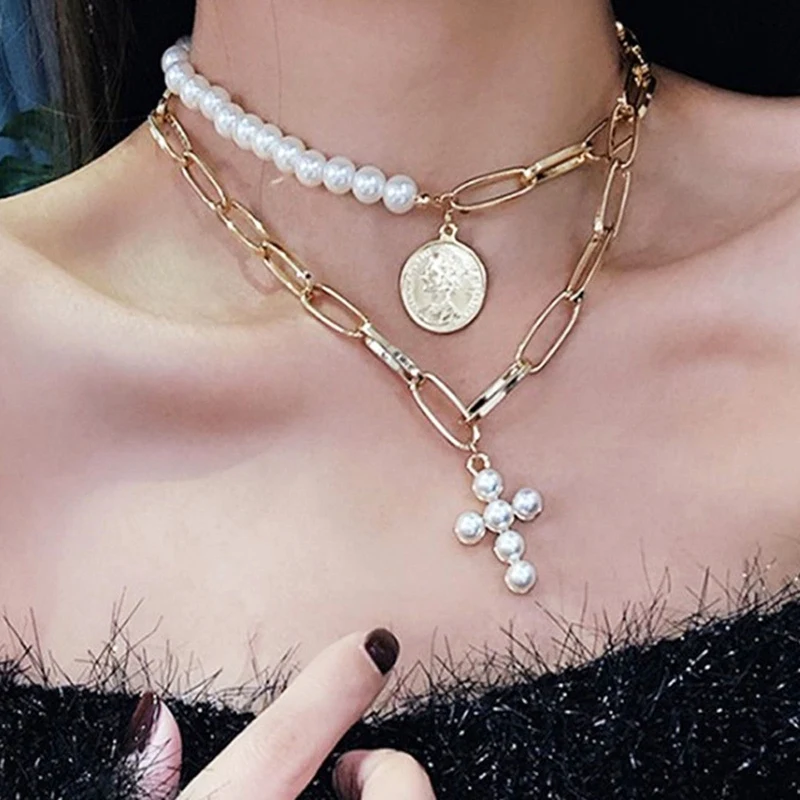 2pcs Elegant Big White Imitation Pearl Choker Necklace Clavicle Chain cross pendant Necklace For Women Wedding Jewelry Collar
2pcs Elegant Big White Imitation Pearl Choker Necklace Clavicle Chain cross pendant Necklace For Women Wedding Jewelry Collar