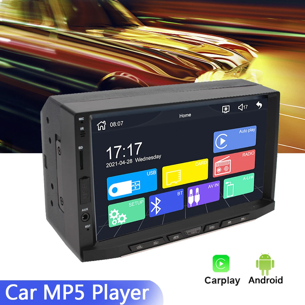 

For Carplay Android 7 Colors Backlight Audio Radio BT 5.0 Auto Accessories Built-in GPS Navigation Car MP5 Player 7" HD Screen