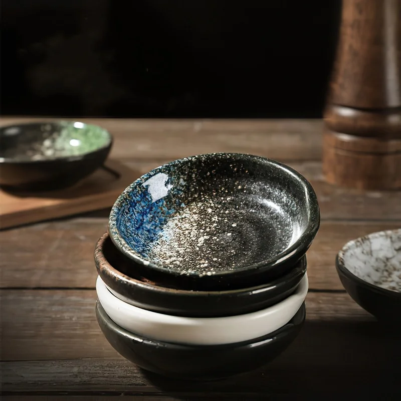 Керамическая тарелка для соуса в стиле ретро миниатюрная синяя соевая с