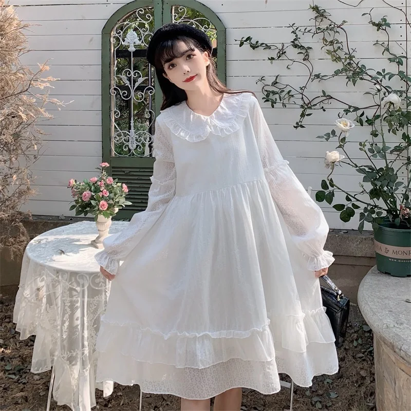 Japanese Autumn New Sweety Soft Girly Dress Kawaii Peter Pan Collar Cute Flare Sleeve Ruffles White Floral Dresses Female
Japanese Autumn New Sweety Soft Girly Dress Kawaii Peter Pan Collar Cute Flare Sleeve Ruffles White Floral Dresses Female
