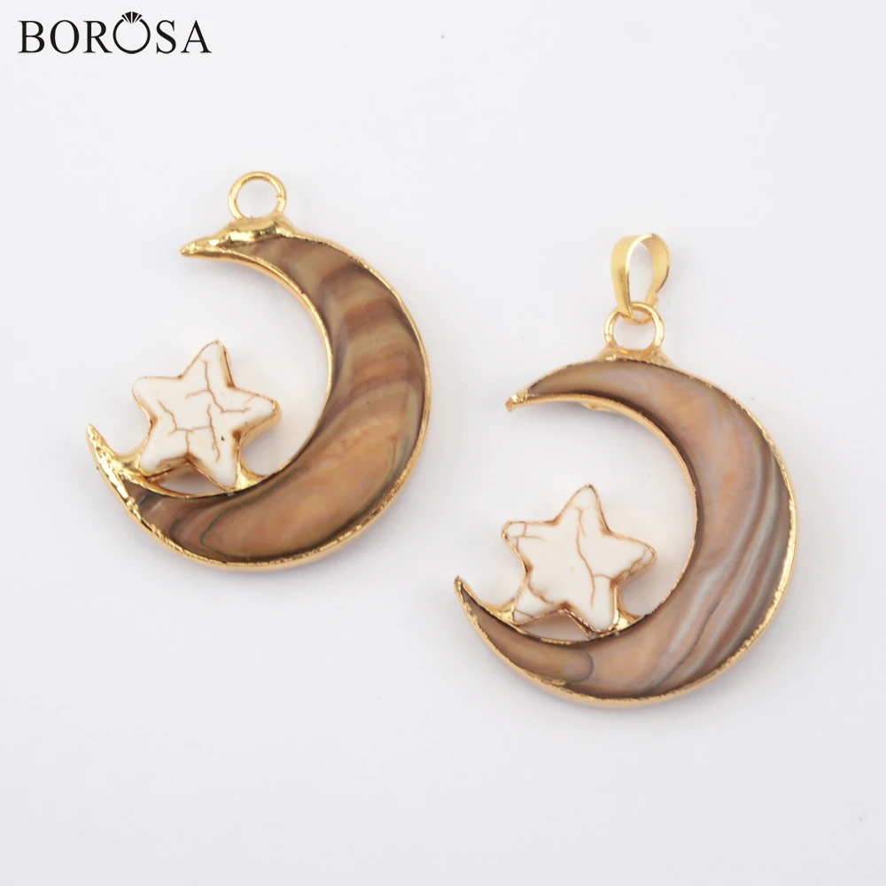 BOROSA Brown Natural Seashell Howlite Moon&Star Charms for Necklace Women Crescent Mother of Pearls Shell Pendant Jewelry G1955
BOROSA Brown Natural Seashell Howlite Moon&Star Charms for Necklace Women Crescent Mother of Pearls Shell Pendant Jewelry G1955
