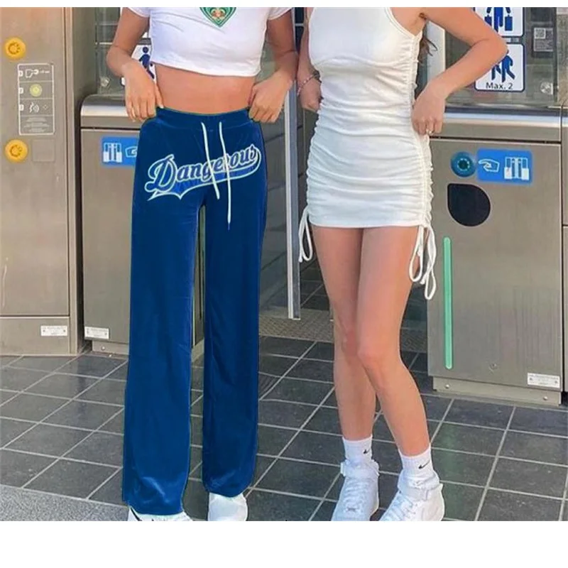 Women's Wide Leg Pants, Trendy High Waist Letter Embroidery Loose Fit Long Pants 
Women's Wide Leg Pants, Trendy High Waist Letter Embroidery Loose Fit Long Pants