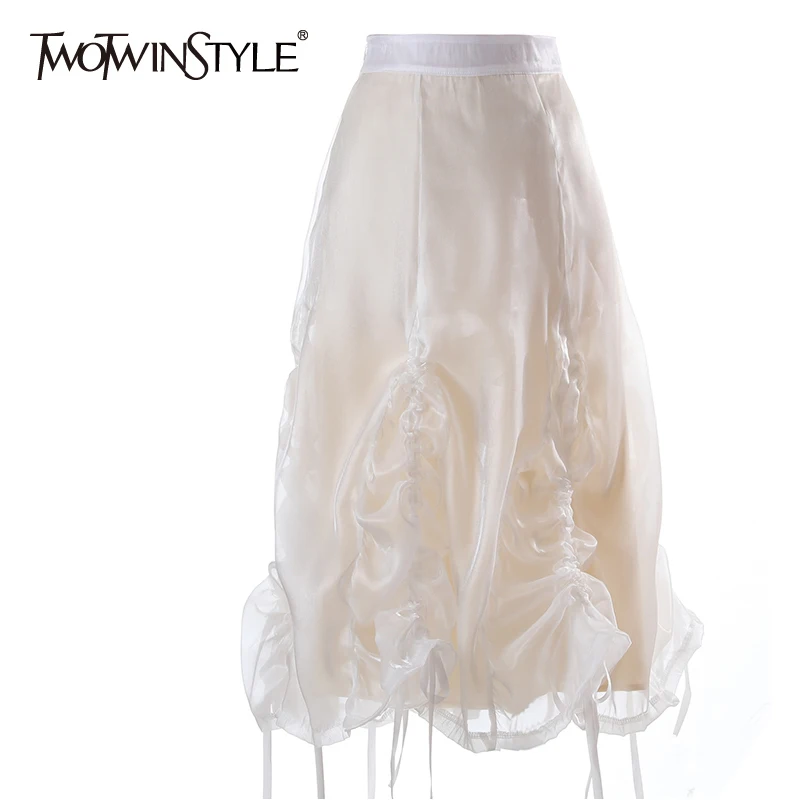 TWOTWINSTYLE Vintage Frill Trim Skirt For Female High Waist Solid Casual Pleated Long Skirts Women's 2021 Fashion Clothing Style
TWOTWINSTYLE Vintage Frill Trim Skirt For Female High Waist Solid Casual Pleated Long Skirts Women's 2021 Fashion Clothing Style