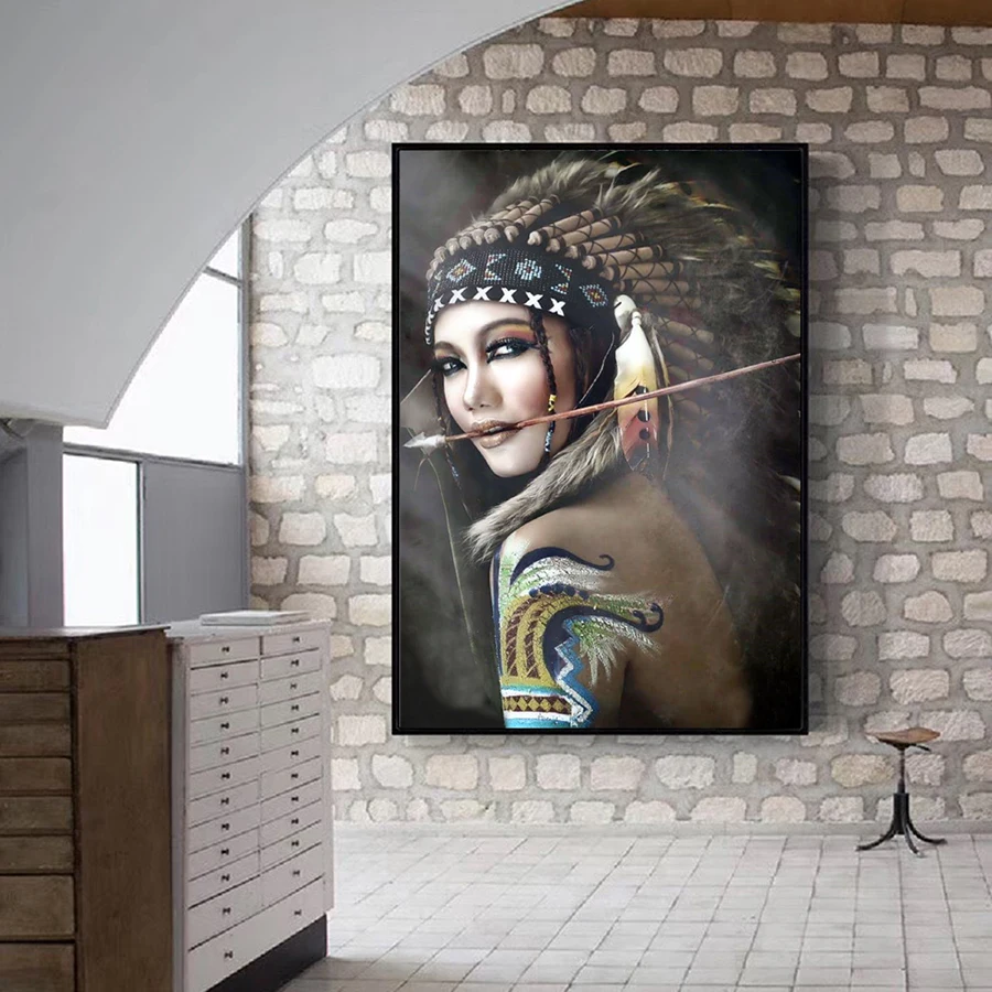 Portrait Canvas Art Wall Decor Pictures For Living Room Indian Woman Feathered Pride Canvas Painting Home Decor Printed Cuadros
Portrait Canvas Art Wall Decor Pictures For Living Room Indian Woman Feathered Pride Canvas Painting Home Decor Printed Cuadros