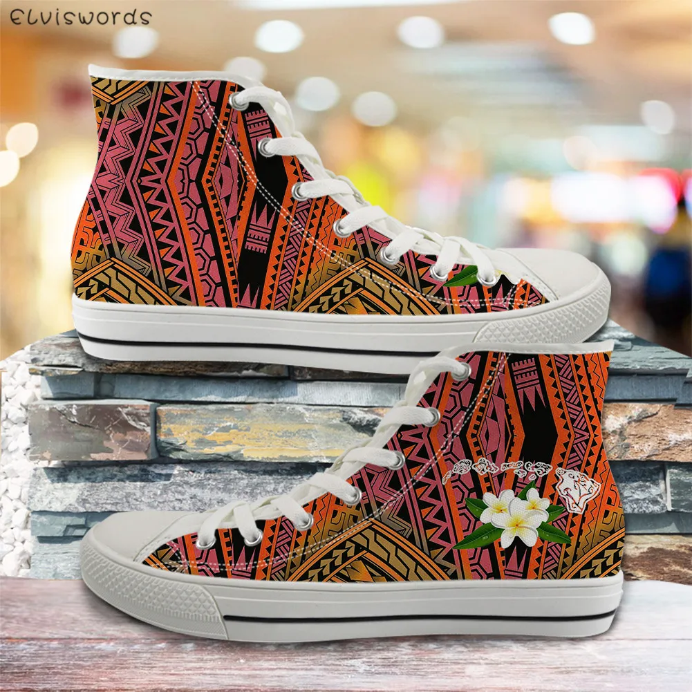 ELVISWORDS Classic High Top Canvas Shoes for Women Hawaiian Tribes Plumeria Printing Sneakers Female Lace Up Vulcanized Footwear
ELVISWORDS Classic High Top Canvas Shoes for Women Hawaiian Tribes Plumeria Printing Sneakers Female Lace Up Vulcanized Footwear