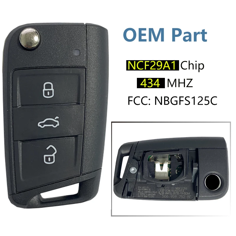 

CN001109 Original Flip Remote Car Key Fob For VW TAYRON T-ROC Tiguan Auto Key 434 Mhz 5G6 959 752BF 5C Chip FCCID NBGFS125C