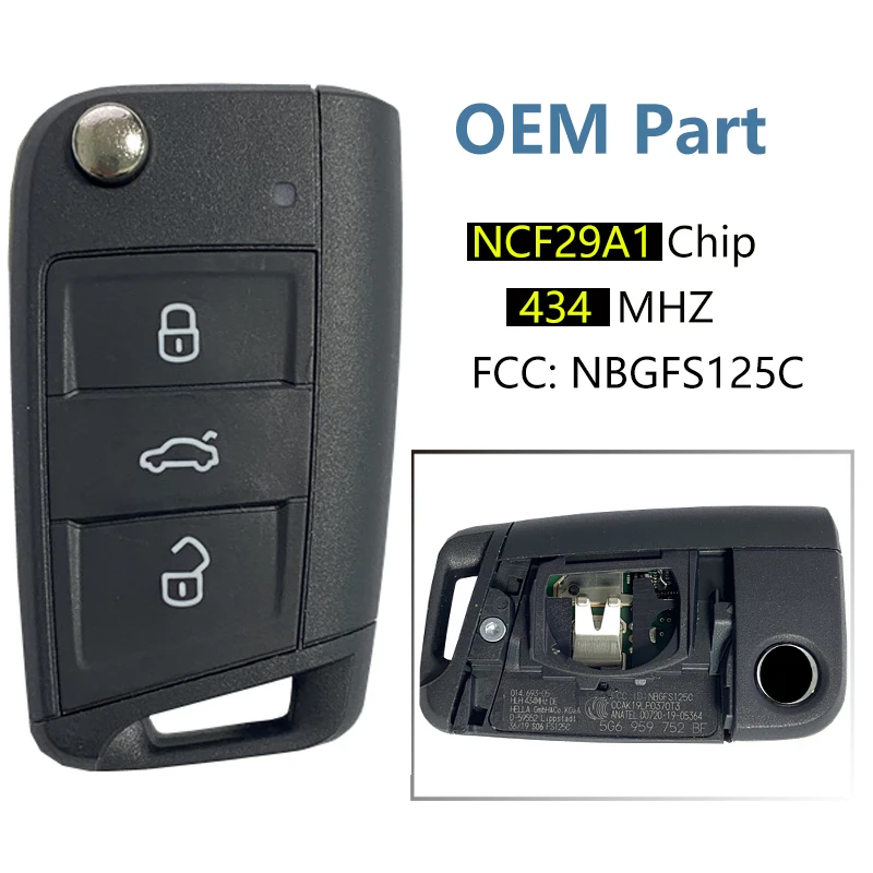 CN001109 Original Flip Remote Car Key Fob For VW TAYRON T-ROC Tiguan Auto Key 434 Mhz 5G6 959 752BF 5C Chip FCCID NBGFS125C
CN001109 Original Flip Remote Car Key Fob For VW TAYRON T-ROC Tiguan Auto Key 434 Mhz 5G6 959 752BF 5C Chip FCCID NBGFS125C