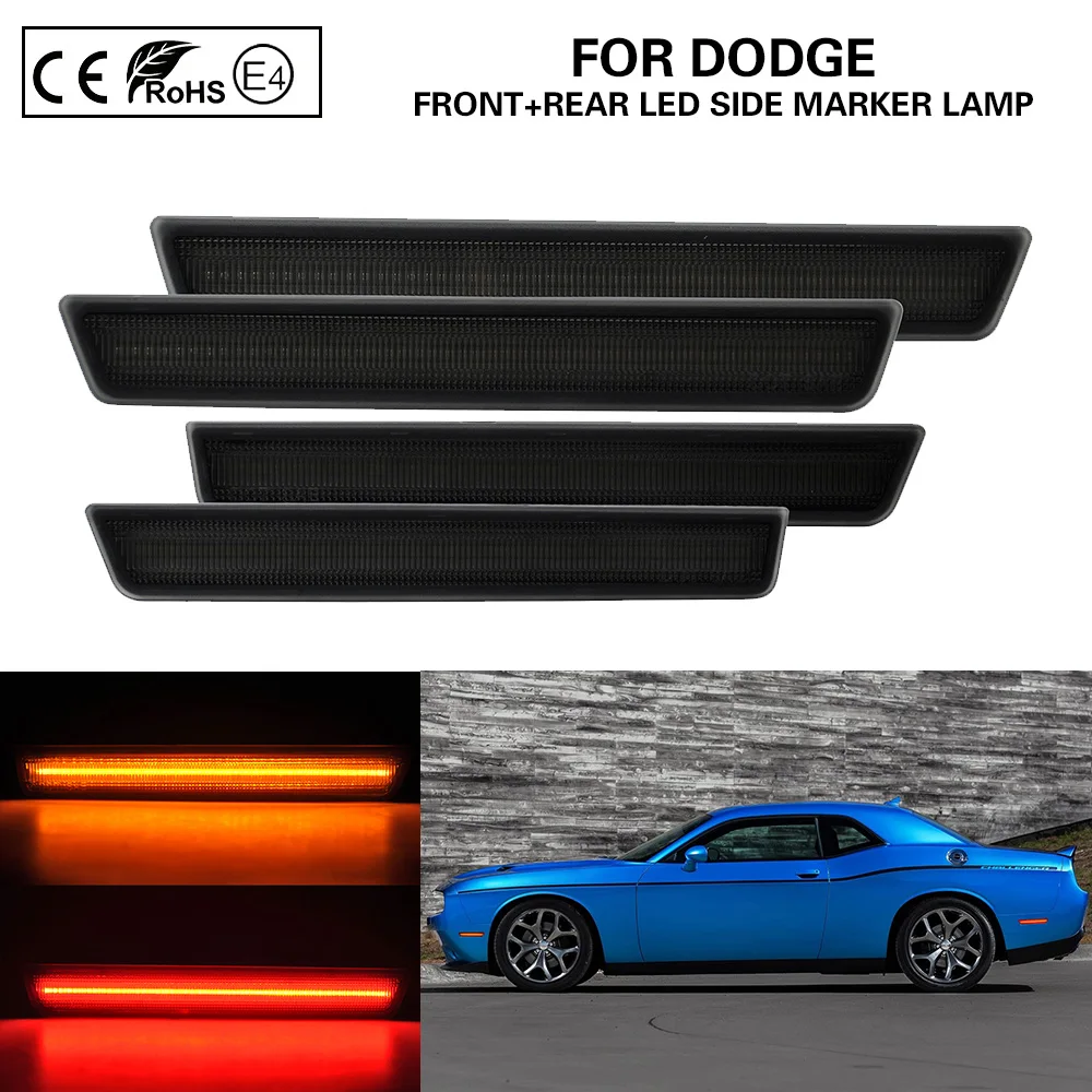 4Pcs Smoked lens Front+Rear Amber Red LED Side Marker Light Lamp For Dodge Challenger 2015 2016 2017 2018 2019 2020 2021
4Pcs Smoked lens Front+Rear Amber Red LED Side Marker Light Lamp For Dodge Challenger 2015 2016 2017 2018 2019 2020 2021