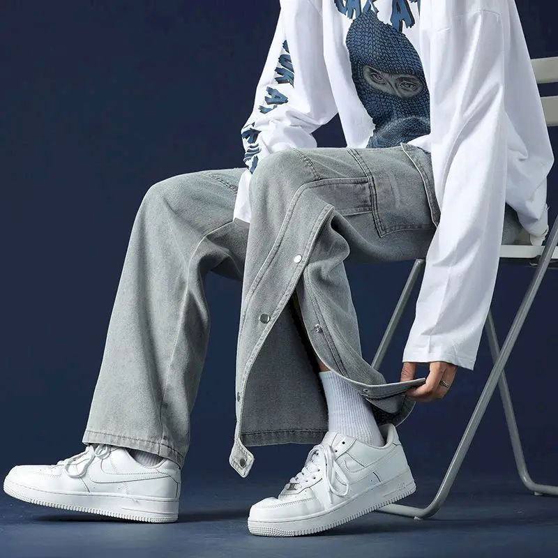 Jeans Men Wide Legs Buttoned Straight Casual Pants High Waist 2021 Spring/Summer Thin Loose Korean Trendy Women Bottoms Clothes 
Jeans Men Wide Legs Buttoned Straight Casual Pants High Waist 2021 Spring/Summer Thin Loose Korean Trendy Women Bottoms Clothes