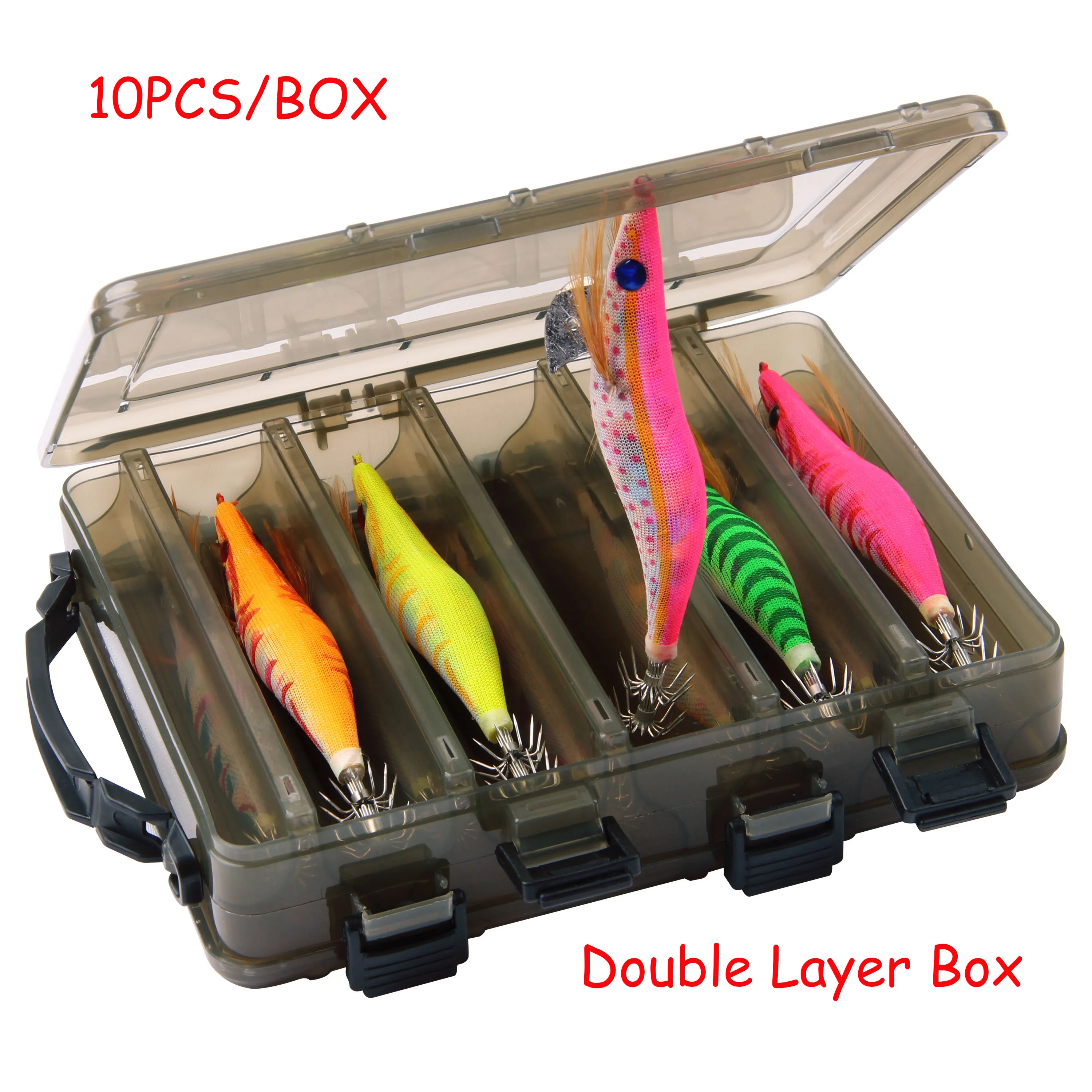 10pcs/box Squid Bait Hook Wooden Shrimp Jig Fishing Lures Hooks Artificial Luminous Jigg Lure With Double Layer Box | Спорт и