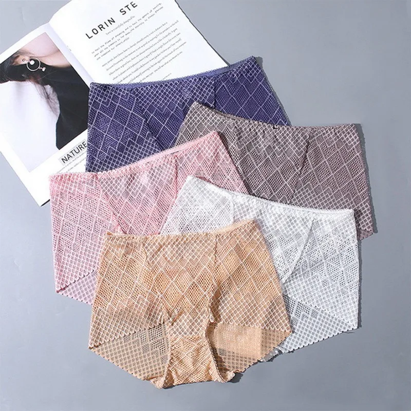 Women's Underwear Panties Sexy Lace Lingerie High Fit Female Boyshort High Waist Briefs Rhombus Mesh Underpant Plus Size 
Women's Underwear Panties Sexy Lace Lingerie High Fit Female Boyshort High Waist Briefs Rhombus Mesh Underpant Plus Size